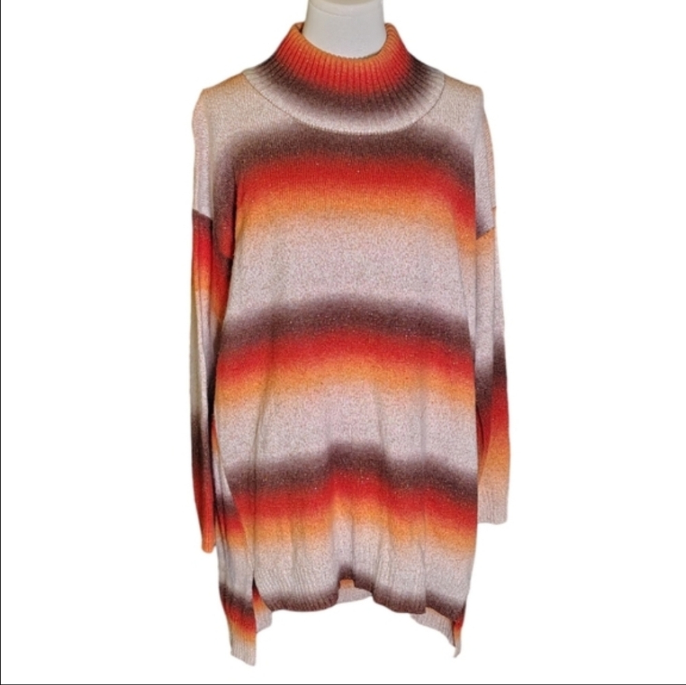 Anthropologie Dor Dor Couture Striped Tunic Sweater Metallic Thread Size Large